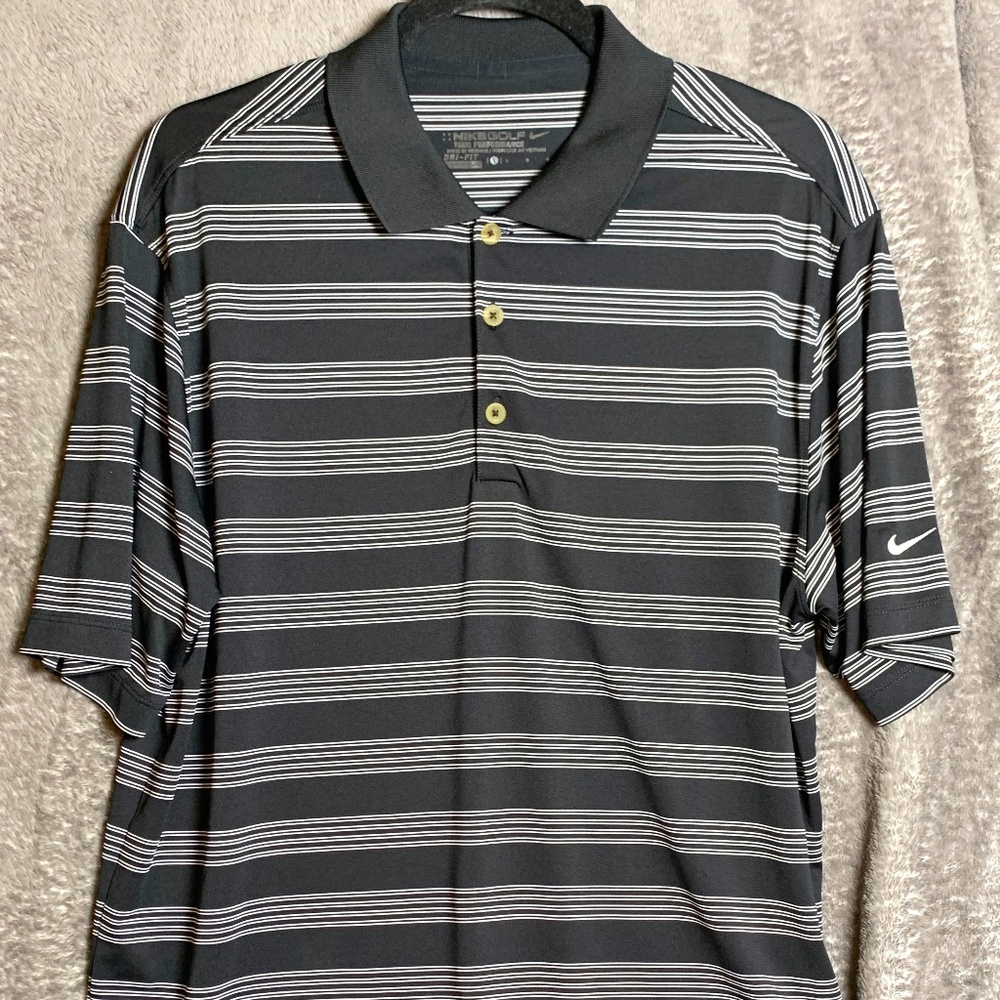 Nike Golf collared shirt - black & white striped size Large dry fit